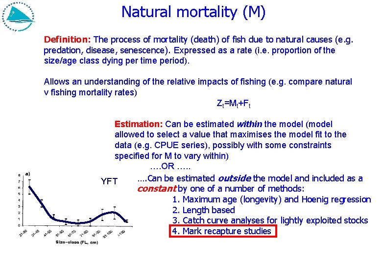 Natural mortality (M) Definition: The process of mortality (death) of fish due to natural