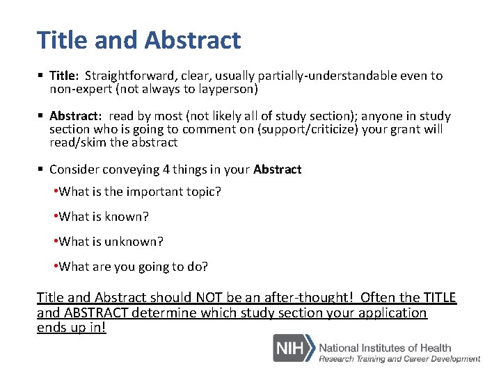 Title and Abstract § Title: Straightforward, clear, usually partially-understandable even to non-expert (not always