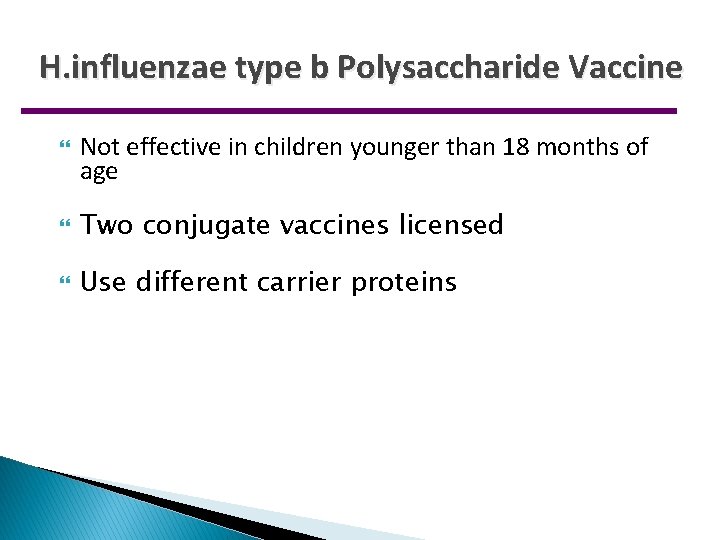 H. influenzae type b Polysaccharide Vaccine Not effective in children younger than 18 months