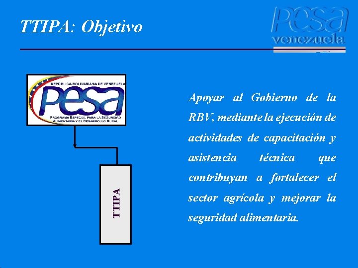 TTIPA: Objetivo Apoyar al Gobierno de la RBV, mediante la ejecución de actividades de