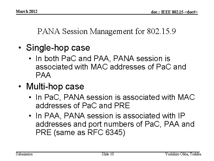 March 2012 doc. : IEEE 802. 15 -<doc#> PANA Session Management for 802. 15.