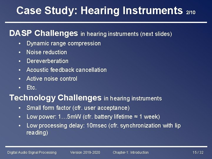 Case Study: Hearing Instruments 2/10 DASP Challenges in hearing instruments (next slides) • •