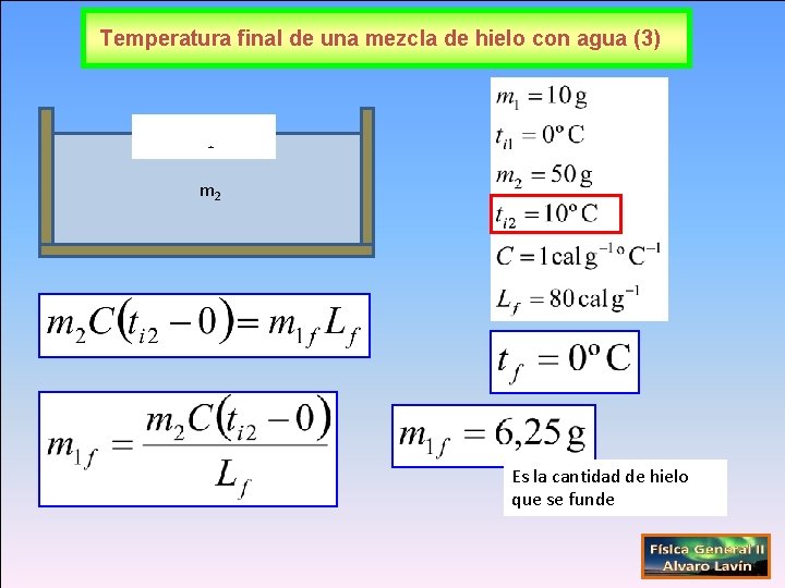 Temperatura final de una mezcla de hielo con agua (3) m 1 m 2