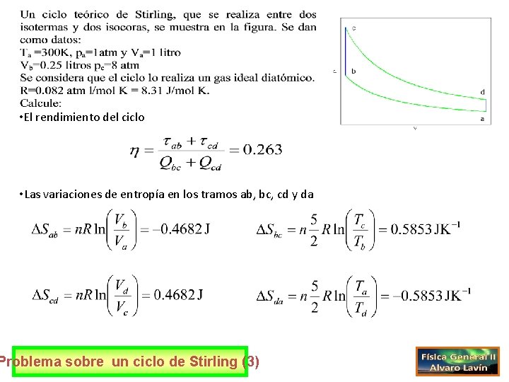  • El rendimiento del ciclo • Las variaciones de entropía en los tramos