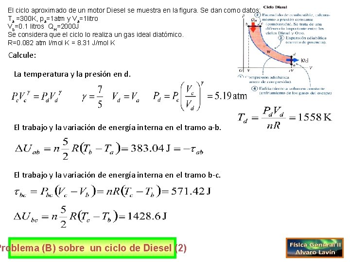 El ciclo aproximado de un motor Diesel se muestra en la figura. Se dan