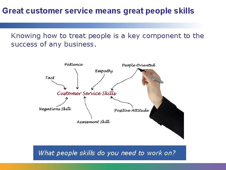 Great customer service means great people skills Knowing how to treat people is a