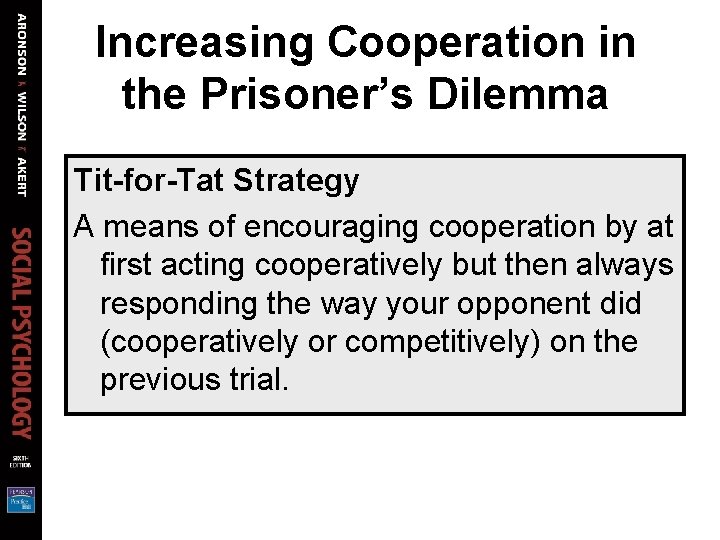 Increasing Cooperation in the Prisoner’s Dilemma Tit-for-Tat Strategy A means of encouraging cooperation by