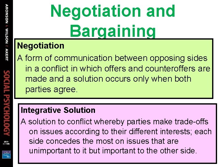 Negotiation and Bargaining Negotiation A form of communication between opposing sides in a conflict