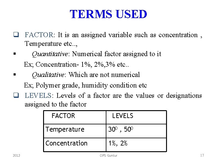 TERMS USED q FACTOR: It is an assigned variable such as concentration , Temperature
