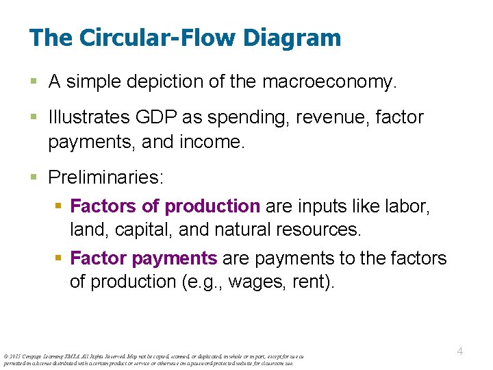 The Circular-Flow Diagram § A simple depiction of the macroeconomy. § Illustrates GDP as