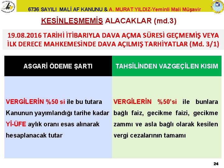 6736 SAYILI MALİ AF KANUNU & A. MURAT YILDIZ-Yeminli Mali Müşavir KESİNLEŞMEMİŞ ALACAKLAR (md.