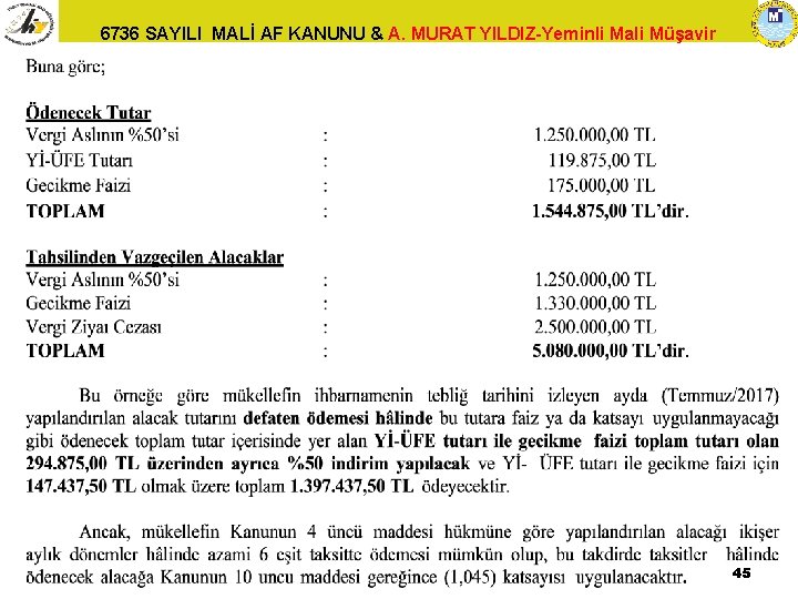 6736 SAYILI MALİ AF KANUNU & A. MURAT YILDIZ-Yeminli Mali Müşavir 45 