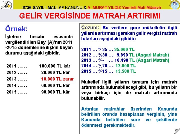 6736 SAYILI MALİ AF KANUNU & A. MURAT YILDIZ-Yeminli Mali Müşavir GELİR VERGİSİNDE MATRAH