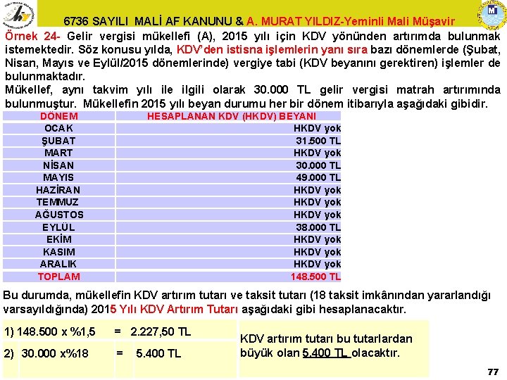 6736 SAYILI MALİ AF KANUNU & A. MURAT YILDIZ-Yeminli Mali Müşavir Örnek 24 -