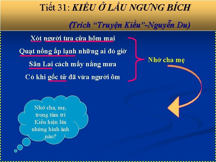 Tiết 31: KIỀU Ở LẦU NGƯNG BÍCH (Trích “Truyện Kiều”-Nguyễn Du) Xót người tựa