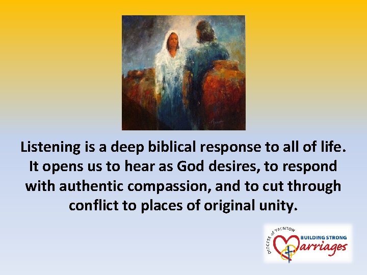 Listening is a deep biblical response to all of life. It opens us to