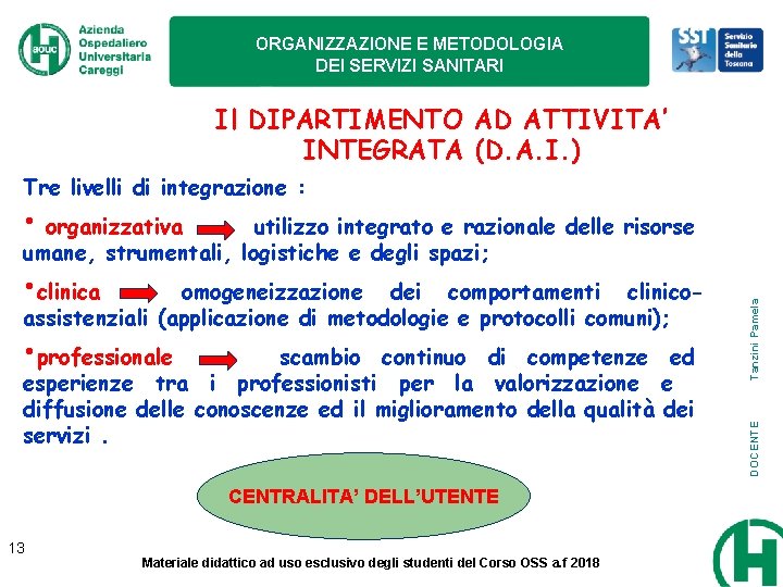 ORGANIZZAZIONE E METODOLOGIA DEI SERVIZI SANITARI Il DIPARTIMENTO AD ATTIVITA’ INTEGRATA (D. A. I. ORGANIZZAZIONE E METODOLOGIA DEI SERVIZI SANITARI Il DIPARTIMENTO AD ATTIVITA’ INTEGRATA (D. A. I.