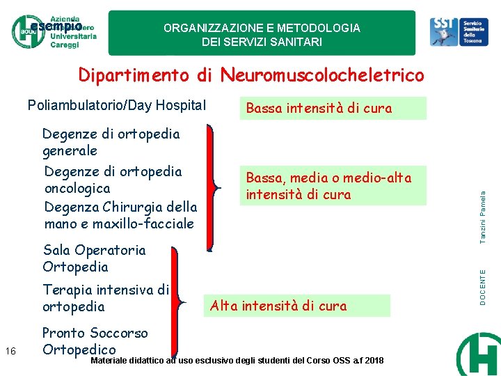 esempio ORGANIZZAZIONE E METODOLOGIA DEI SERVIZI SANITARI Dipartimento di Neuromuscolocheletrico Bassa, media o medio-alta esempio ORGANIZZAZIONE E METODOLOGIA DEI SERVIZI SANITARI Dipartimento di Neuromuscolocheletrico Bassa, media o medio-alta