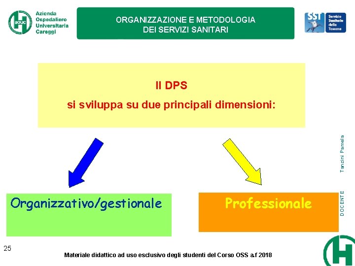 ORGANIZZAZIONE E METODOLOGIA DEI SERVIZI SANITARI Il DPS Organizzativo/gestionale 25 Professionale Materiale didattico ad ORGANIZZAZIONE E METODOLOGIA DEI SERVIZI SANITARI Il DPS Organizzativo/gestionale 25 Professionale Materiale didattico ad