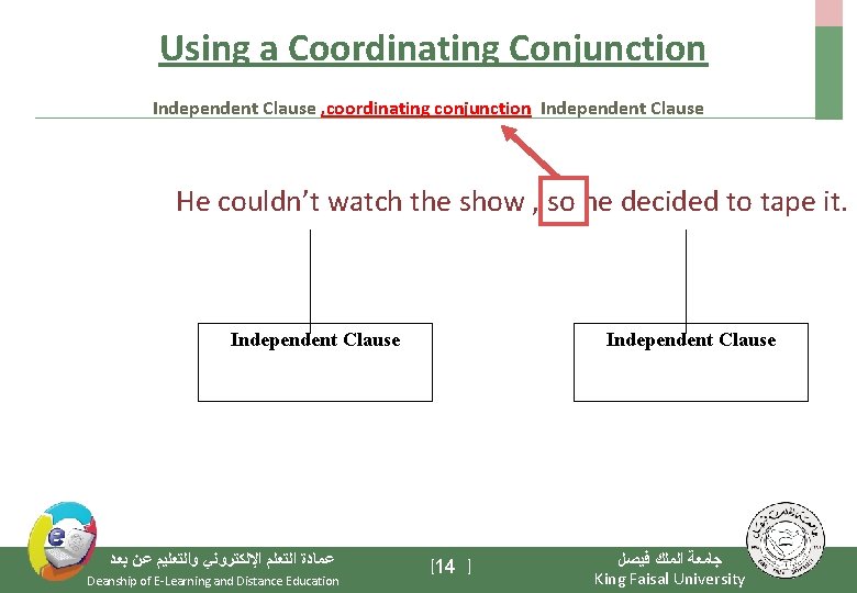 Using a Coordinating Conjunction Independent Clause , coordinating conjunction Independent Clause He couldn’t watch