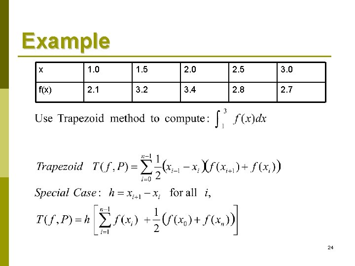 Example x 1. 0 1. 5 2. 0 2. 5 3. 0 f(x) 2.
