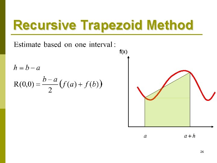 Recursive Trapezoid Method f(x) 26 