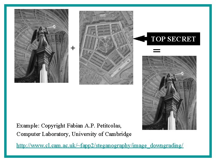 TOP SECRET + = Example: Copyright Fabian A. P. Petitcolas, Computer Laboratory, University of