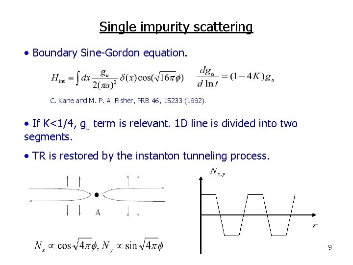 Single impurity scattering • Boundary Sine-Gordon equation. C. Kane and M. P. A. Fisher, Single impurity scattering • Boundary Sine-Gordon equation. C. Kane and M. P. A. Fisher,