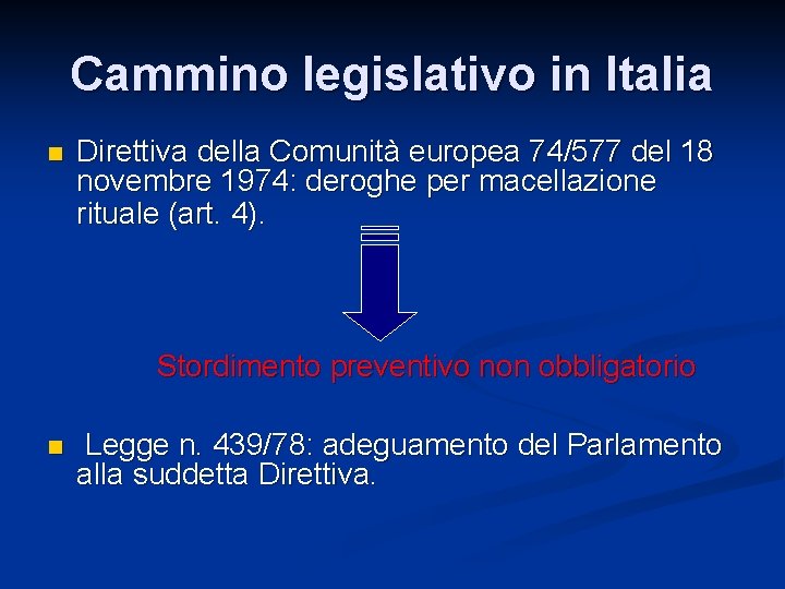 Cammino legislativo in Italia n Direttiva della Comunità europea 74/577 del 18 novembre 1974: