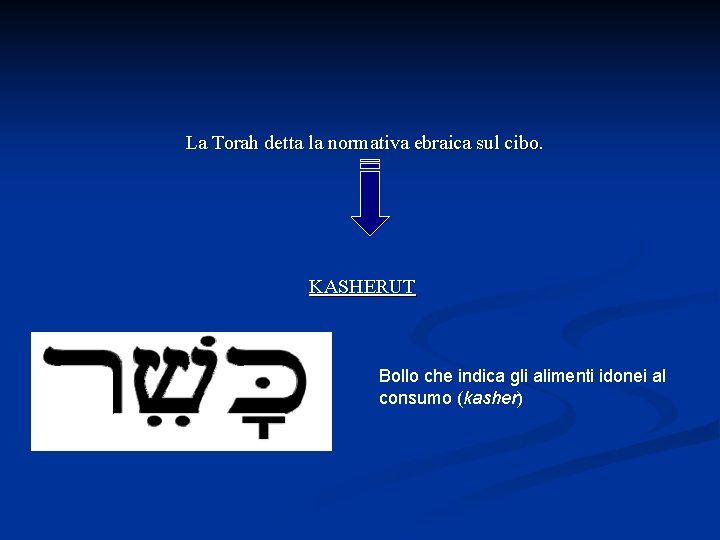 La Torah detta la normativa ebraica sul cibo. KASHERUT Bollo che indica gli alimenti