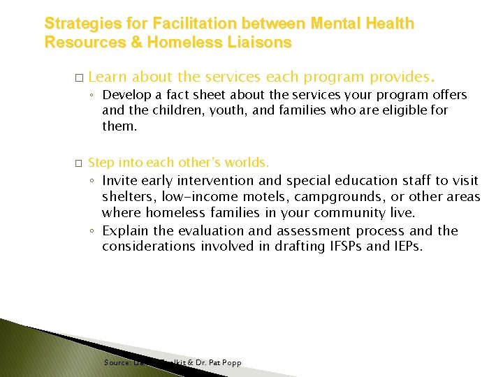 Strategies for Facilitation between Mental Health Resources & Homeless Liaisons � Learn about the