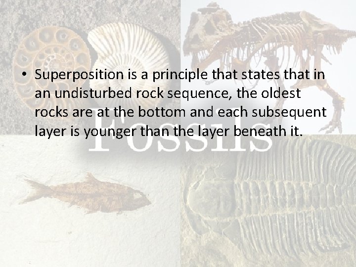  • Superposition is a principle that states that in an undisturbed rock sequence,