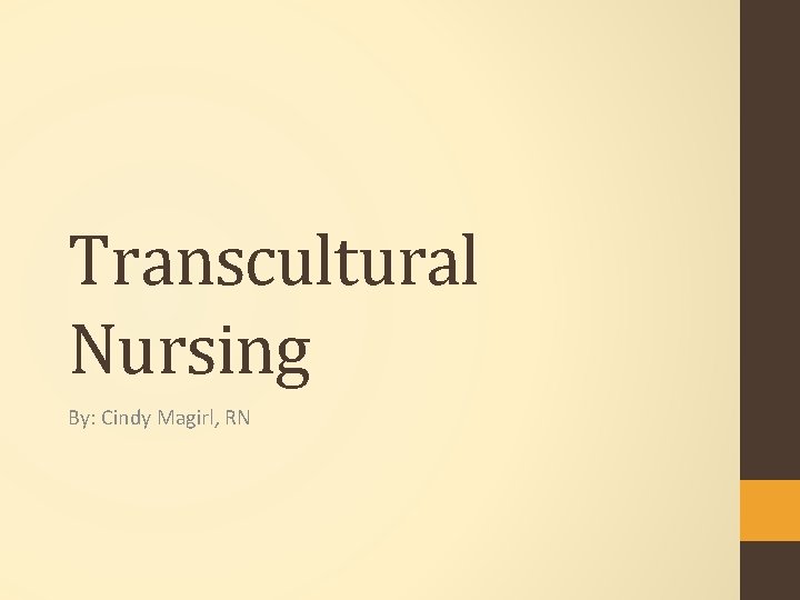Transcultural Nursing By: Cindy Magirl, RN 