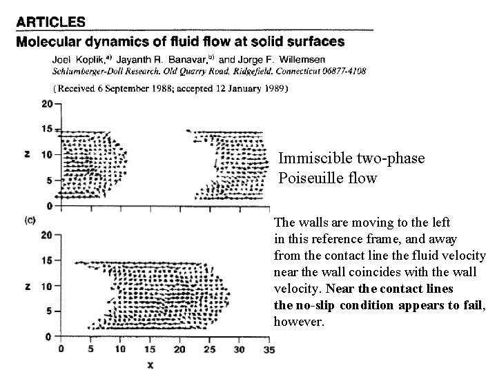 Immiscible two-phase Poiseuille flow The walls are moving to the left in this reference