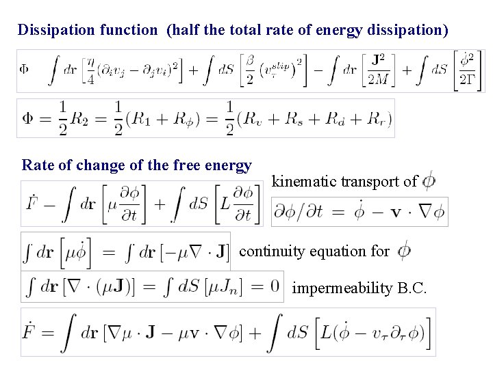 Dissipation function (half the total rate of energy dissipation) Rate of change of the
