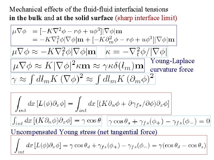 Mechanical effects of the fluid-fluid interfacial tensions in the bulk and at the solid