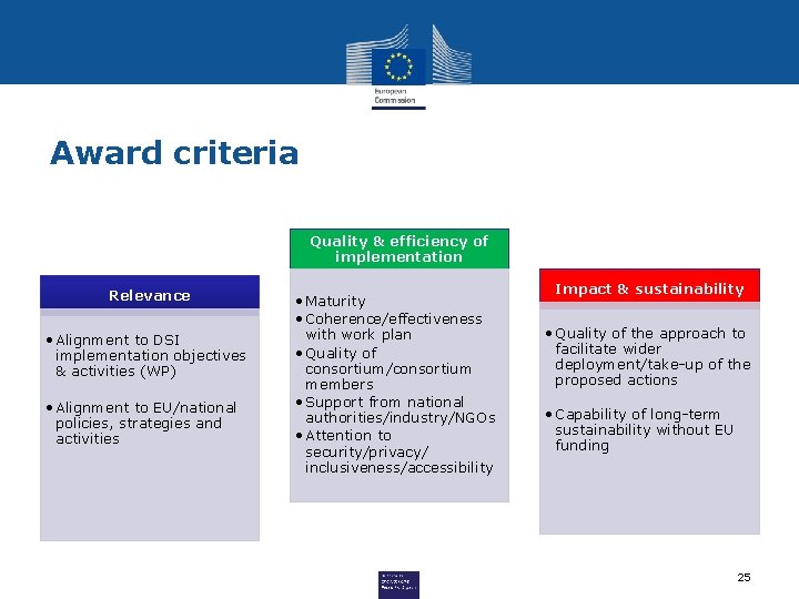 Award criteria Quality & efficiency of implementation Relevance • Alignment to DSI implementation objectives