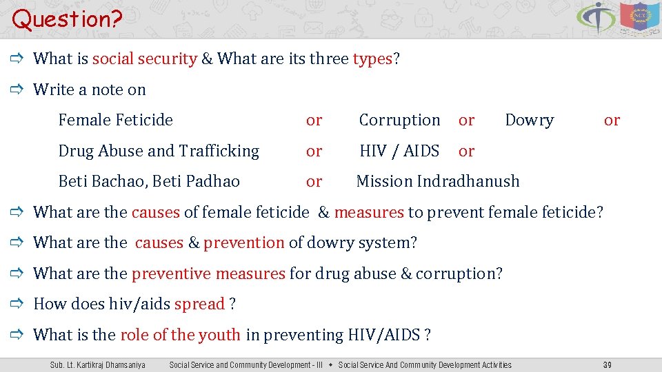 Question? What is social security & What are its three types? Write a note