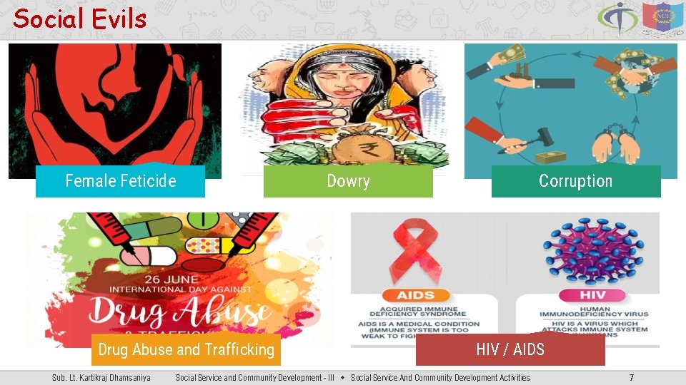 Social Evils Female Feticide Drug Abuse and Trafficking Sub. Lt. Kartikraj Dhamsaniya Dowry Corruption