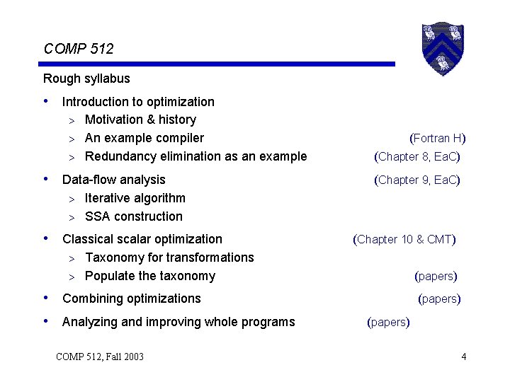 COMP 512 Rough syllabus • Introduction to optimization Motivation & history > An example