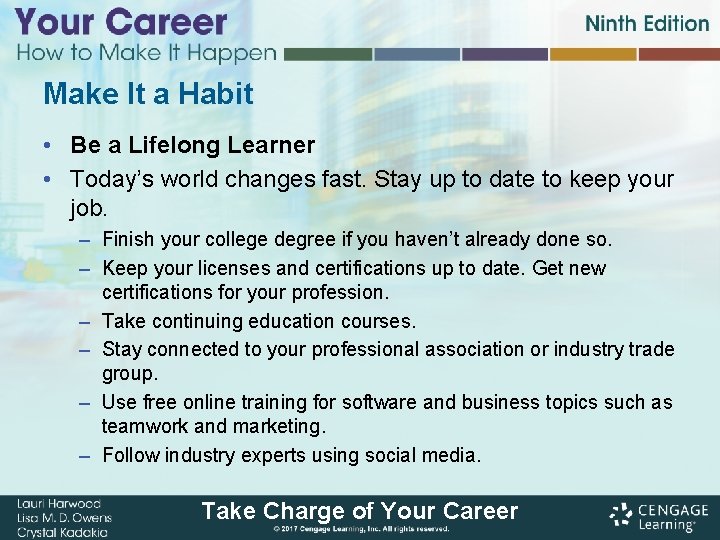 Make It a Habit • Be a Lifelong Learner • Today’s world changes fast.