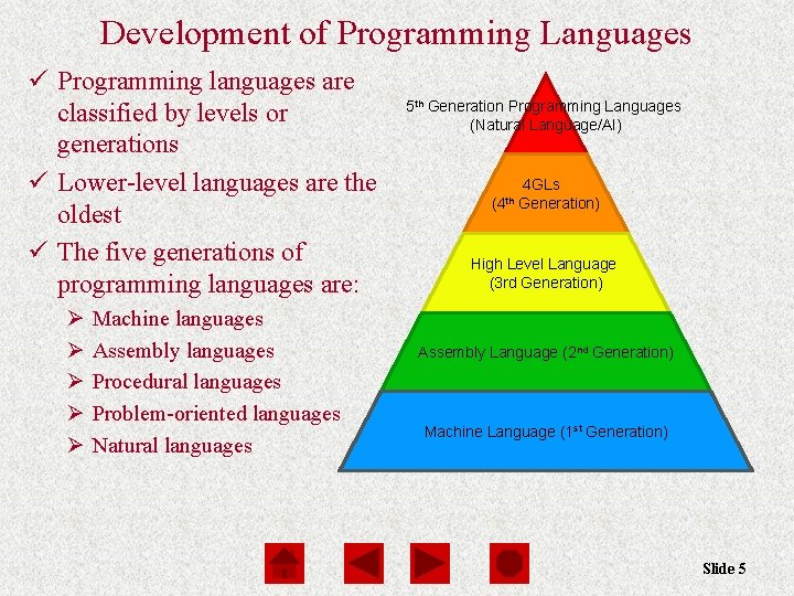 Development of Programming Languages ü Programming languages are classified by levels or generations ü
