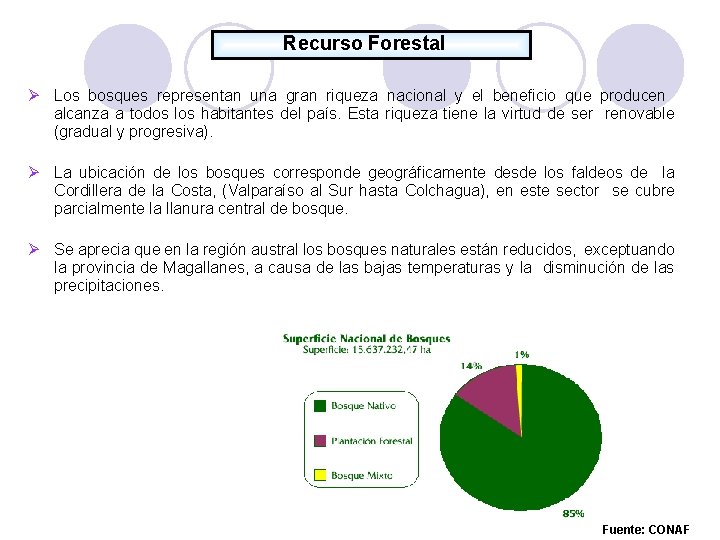 Recurso Forestal Los bosques representan una gran riqueza nacional y el beneficio que producen