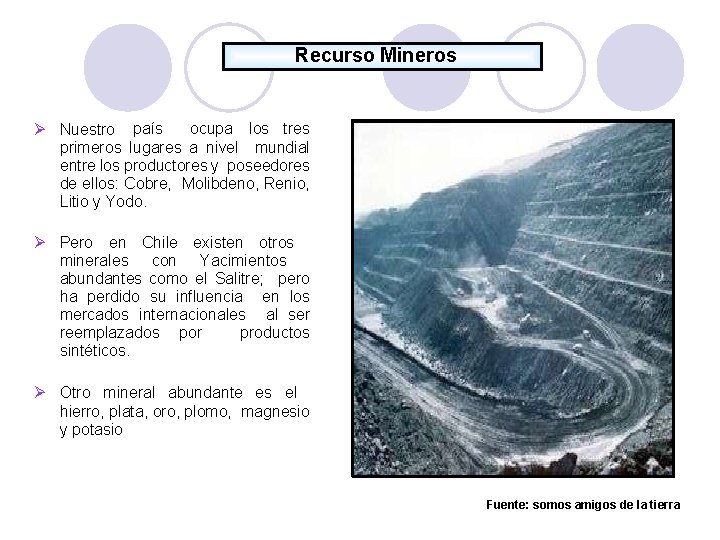 Recurso Mineros ocupa los tres Nuestro país primeros lugares a nivel mundial entre los