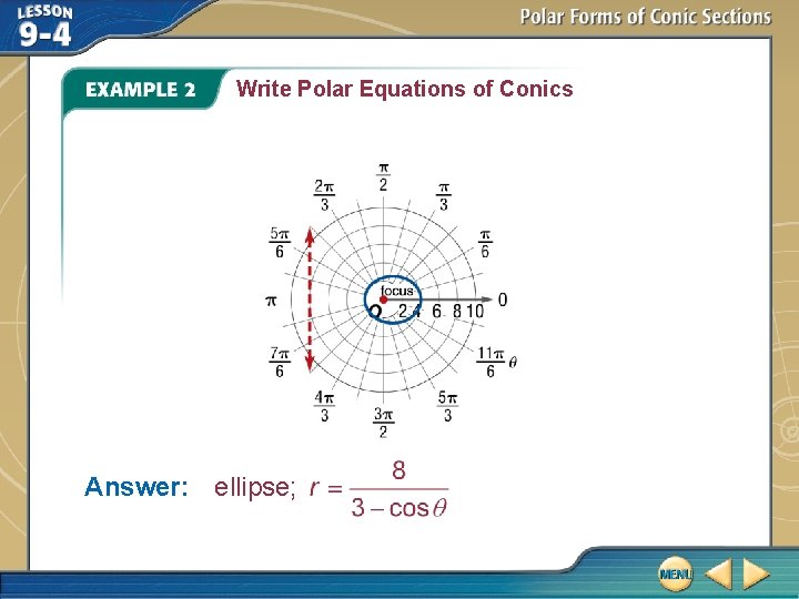 Write Polar Equations of Conics Answer: ellipse; 