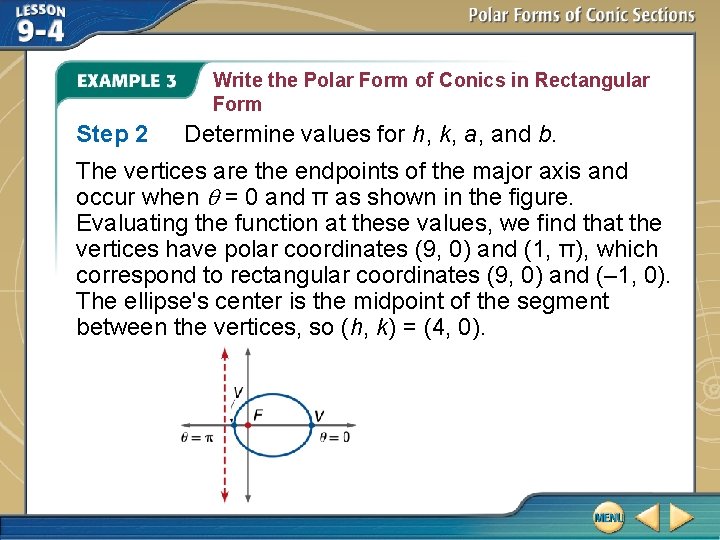 Write the Polar Form of Conics in Rectangular Form Step 2 Determine values for