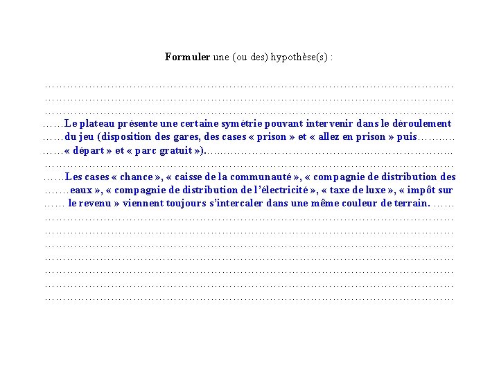 Formuler une (ou des) hypothèse(s) : ………………………………………………………………………………………………… ……Le plateau présente une certaine symétrie pouvant