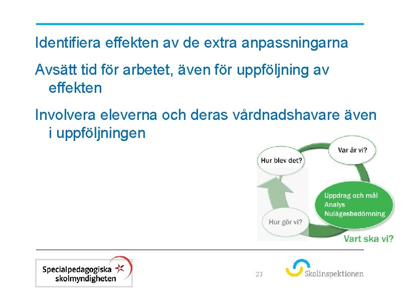 Identifiera effekten av de extra anpassningarna Avsätt tid för arbetet, även för uppföljning av