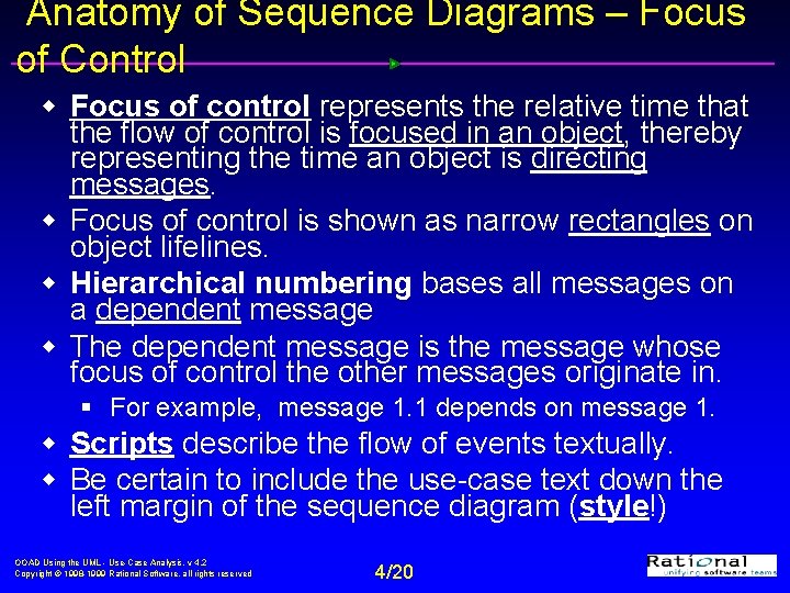 Anatomy of Sequence Diagrams – Focus of Control w Focus of control represents the