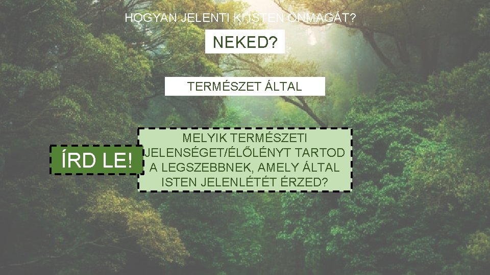 HOGYAN JELENTI KI ISTEN ÖNMAGÁT? NEKED? TERMÉSZET ÁLTAL ÍRD LE! MELYIK TERMÉSZETI JELENSÉGET/ÉLŐLÉNYT TARTOD